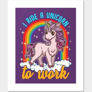 I Ride A Unicorn To Work Funny Quotes Humor Gifts Posters and Art